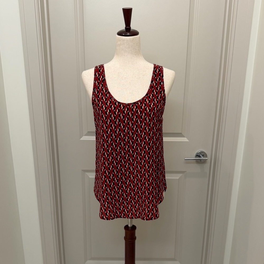 Fifteen Twenty - Red & Black Geometric Silk Tank Top - S